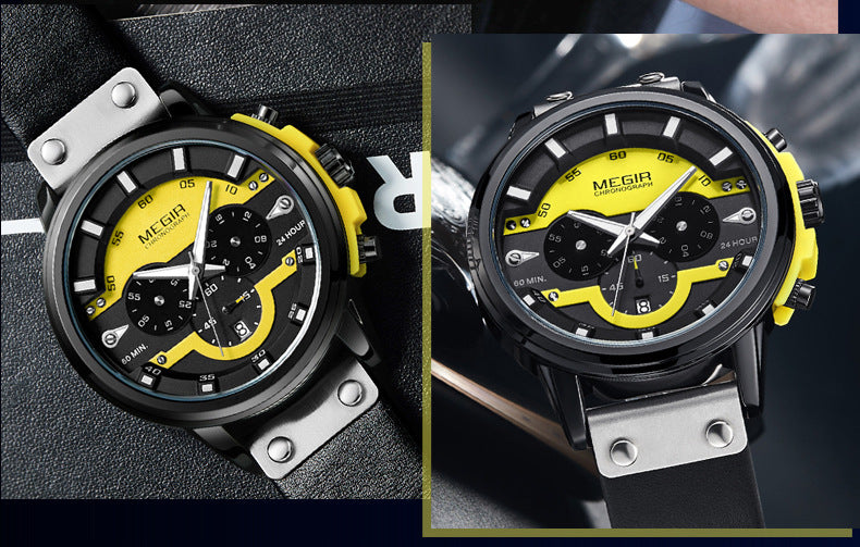 Men's Watch Sports Fashion Multifunctional Calendar Leather Quartz Watch