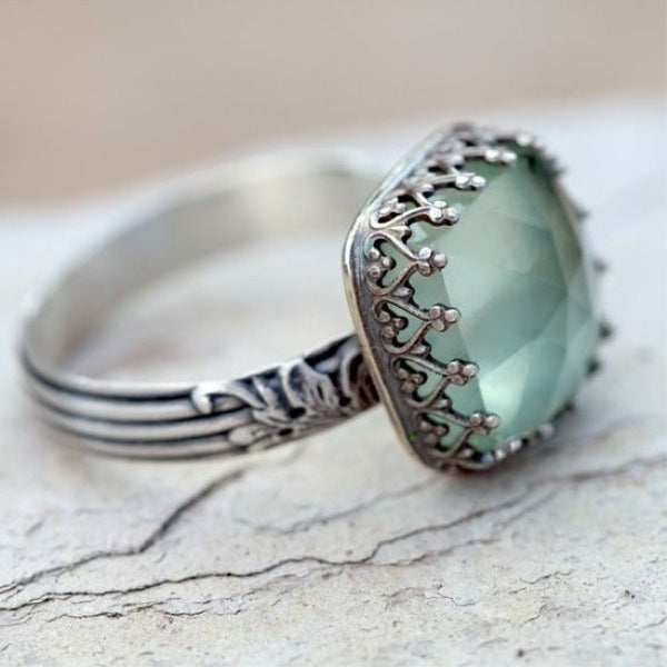 Alloy Mint Green Emerald Rhinestone Ring