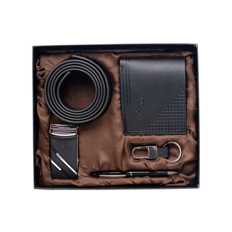 Practical Men's Tiandigai Gift Set Belt Wallet Keychain Pen 4-Piece Gift Box