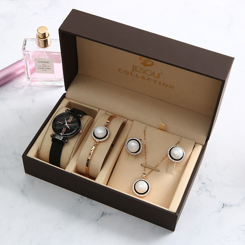 Light Luxury Ladies Quartz Watch Waterproof Fashion Watch Watch Bracelet Five-Piece Gift Set