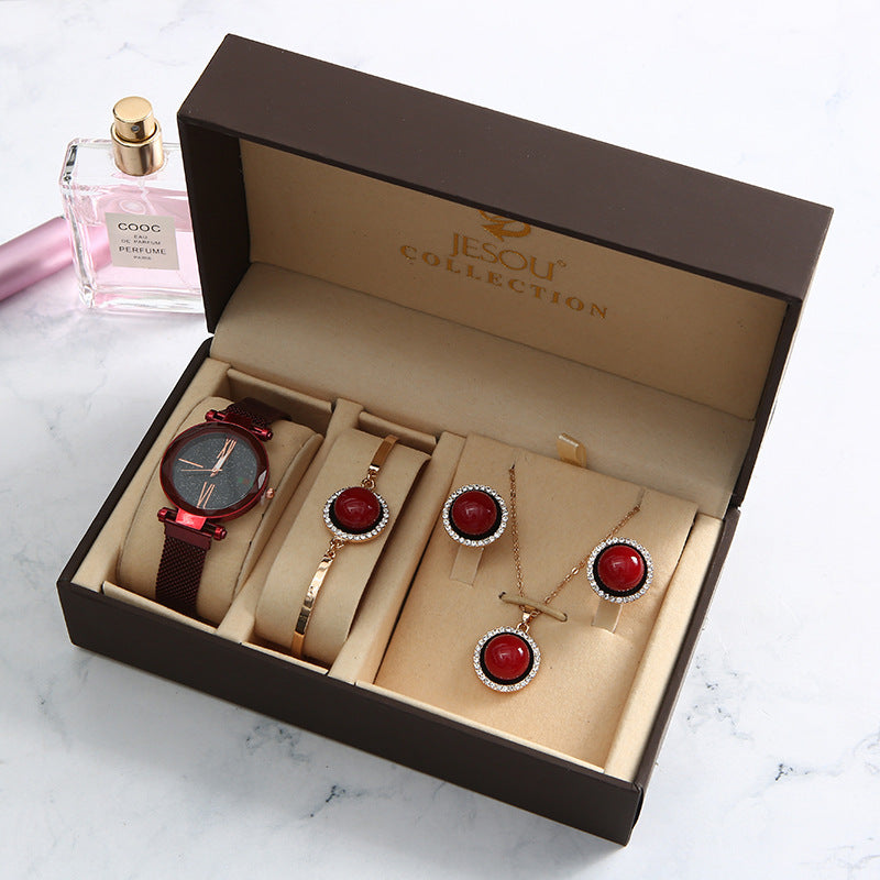 Light Luxury Ladies Quartz Watch Waterproof Fashion Watch Watch Bracelet Five-Piece Gift Set