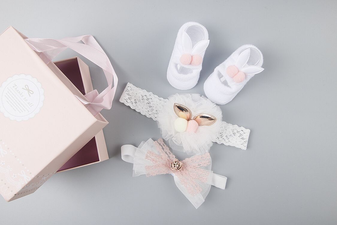 New baby hair accessories socks and shoes set box