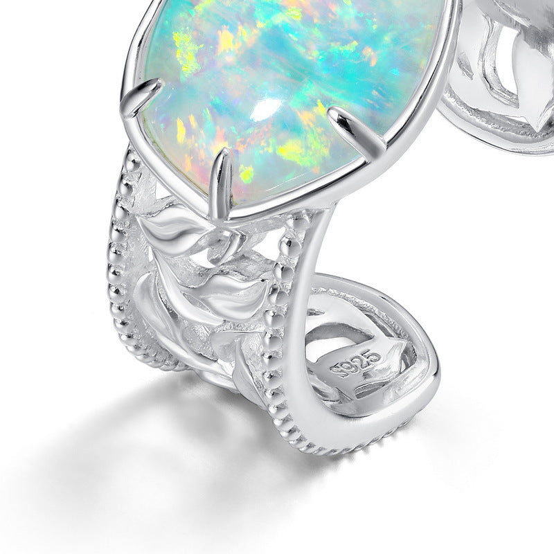 Simple Geometric Opal S925 Sterling Silver Ring
