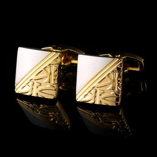 Square Pattern Gold And Silver Two-tone High Quality French Cufflink Pure Copper Metal Buttons