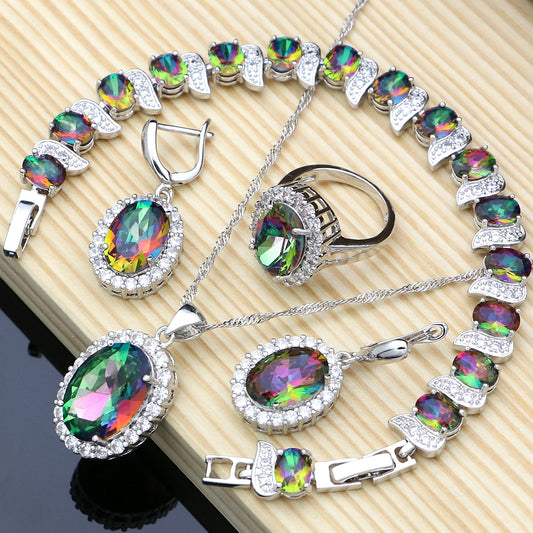 Mystic Rainbow Fire Cubic Zirconia Jewelry Sets Women 925