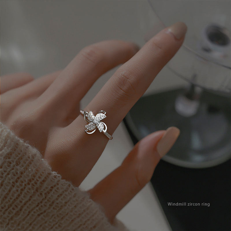 Luxury Cubic Zirconia Windmill Rings Rotating Fashion Jewelry For Women Creative Finger Spinning Ring