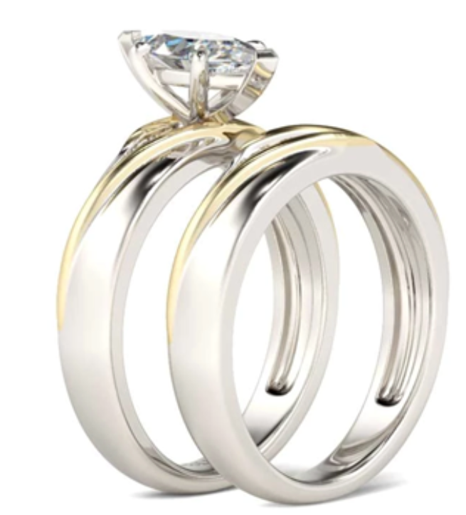 925 Sterling Silver Princess Cut White CZ Bridal Engagement Wedding Ring Set