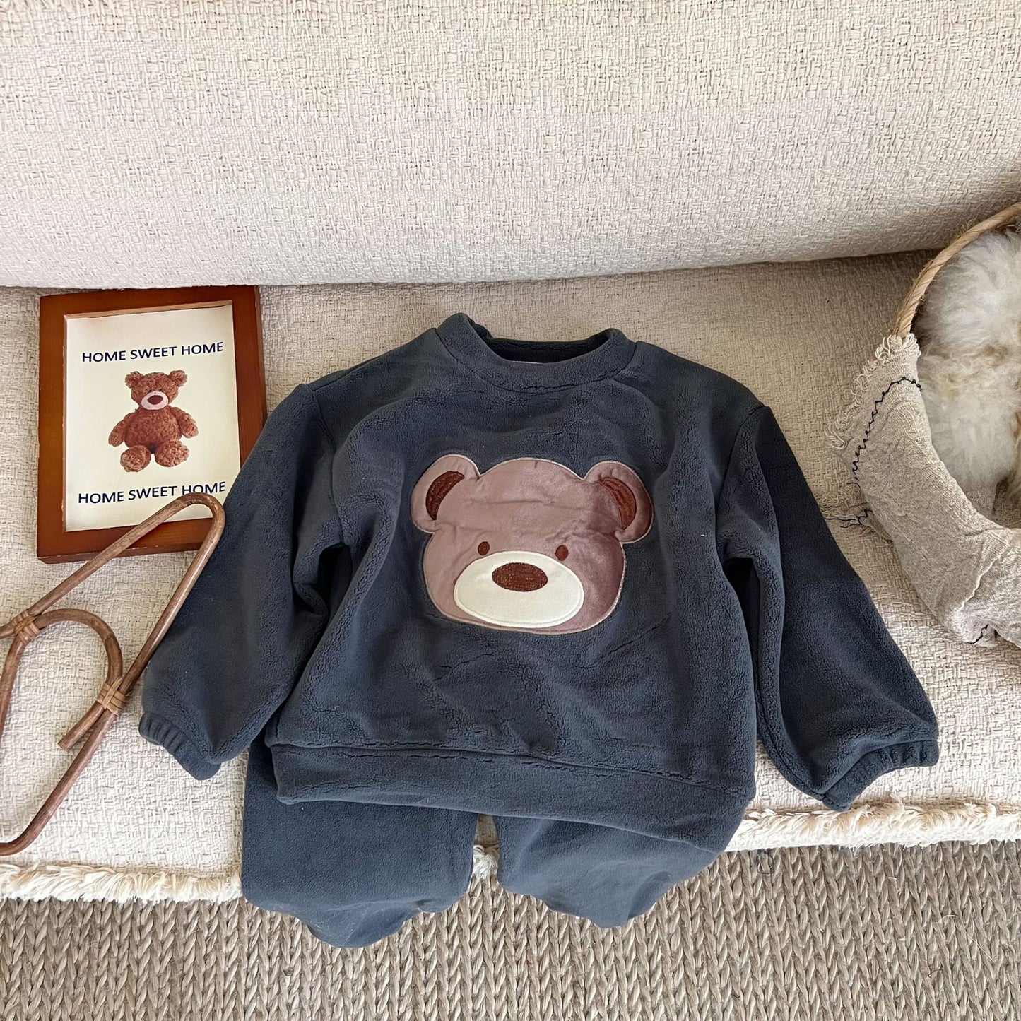 Children's Cartoon Warm Home Clothes Set