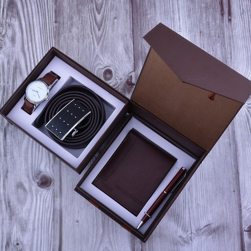 Business Belt Wallet Wrist Watch Pen Gift Box Set For Men