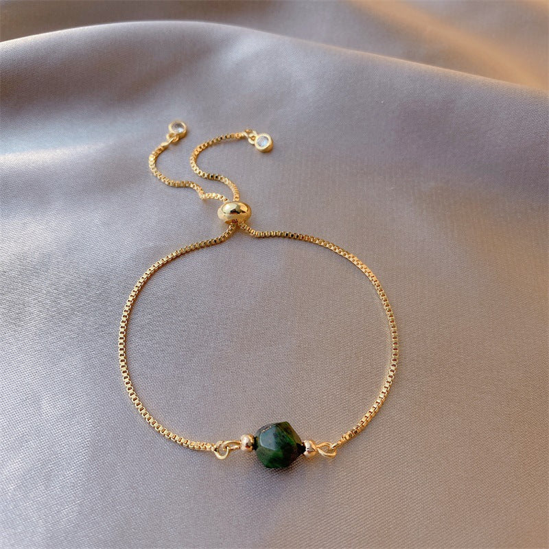 Simple Green Gemstone Bracelet Women