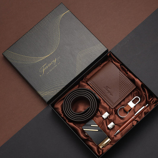 Practical Men's Tiandigai Gift Set Belt Wallet Keychain Pen 4-Piece Gift Box
