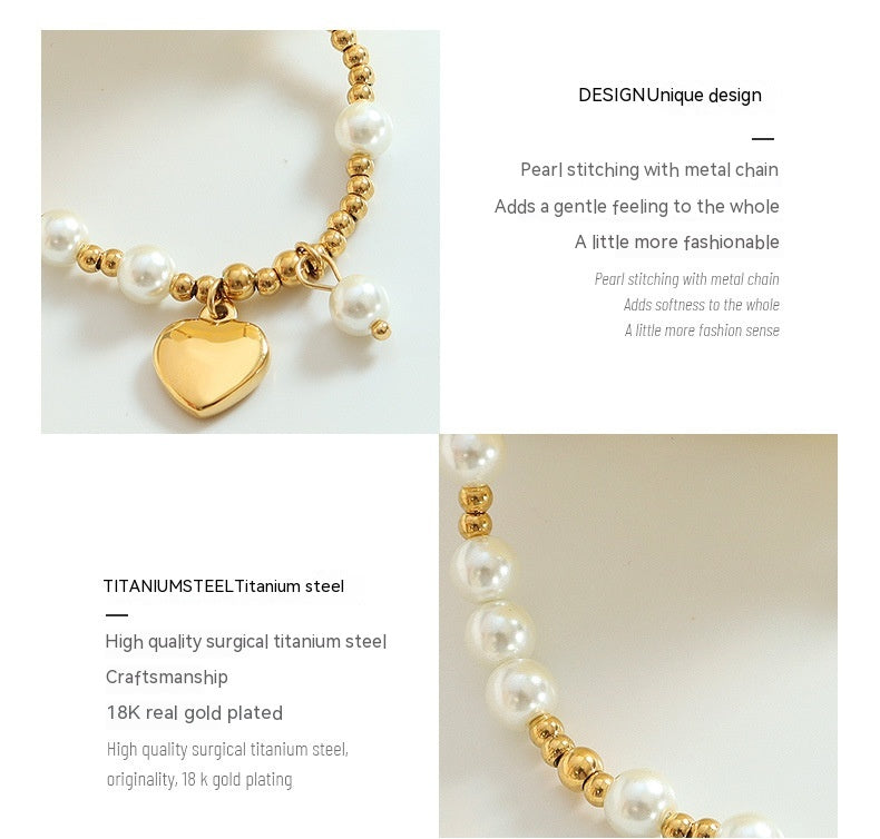 Titanium Steel Pearl Love Heart Pendant Necklace