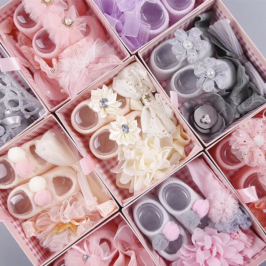 New baby hair accessories socks and shoes set box