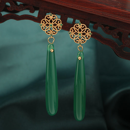 Chinese Style Agate All-match Eardrops High-grade Light Luxury Long Antique Earrings