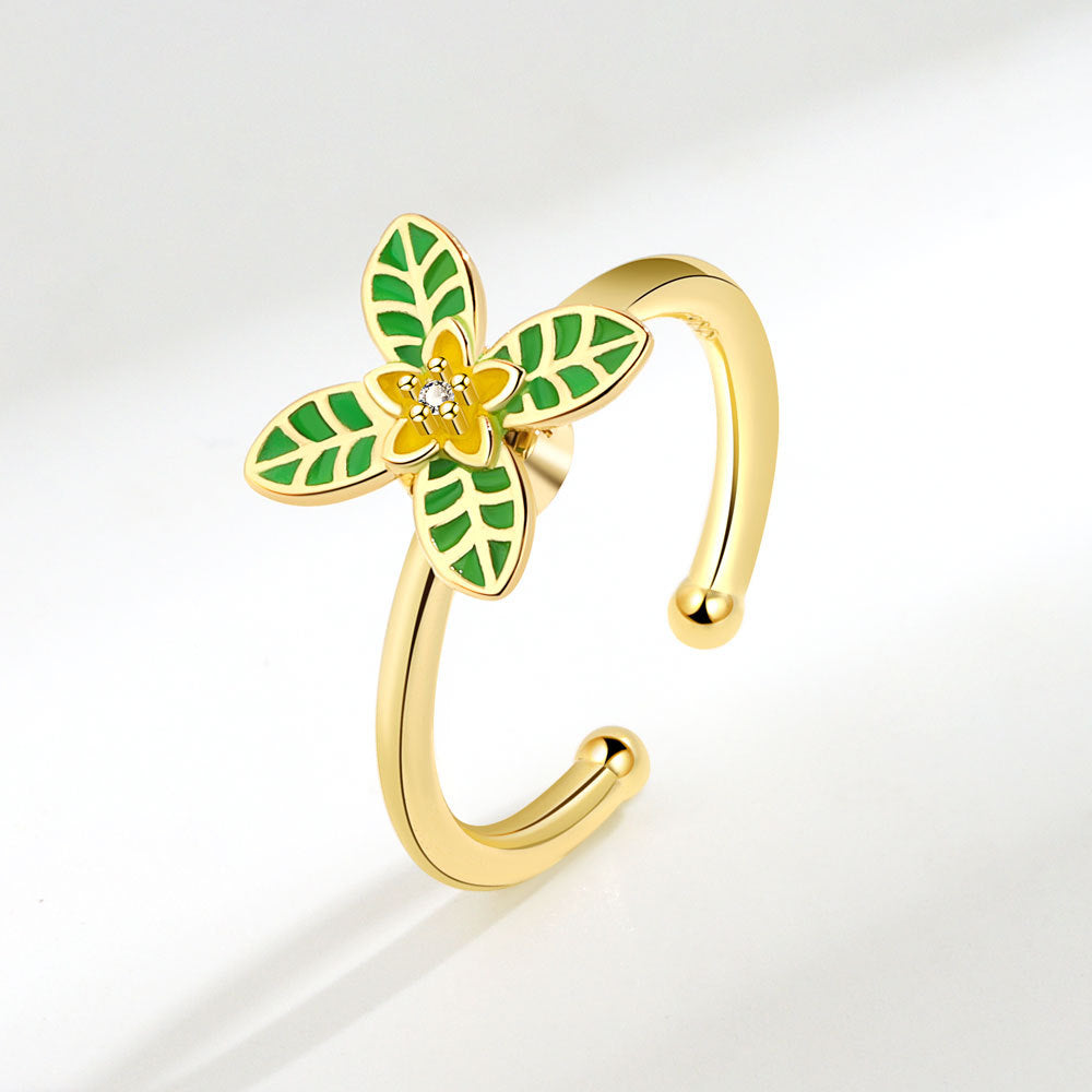 S925 Sterling Silver Fashion Micro Inlaid Zircon Small Flower Spinning Ring Women