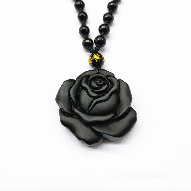 Obsidian Rose Pendant Necklace Gift for your love