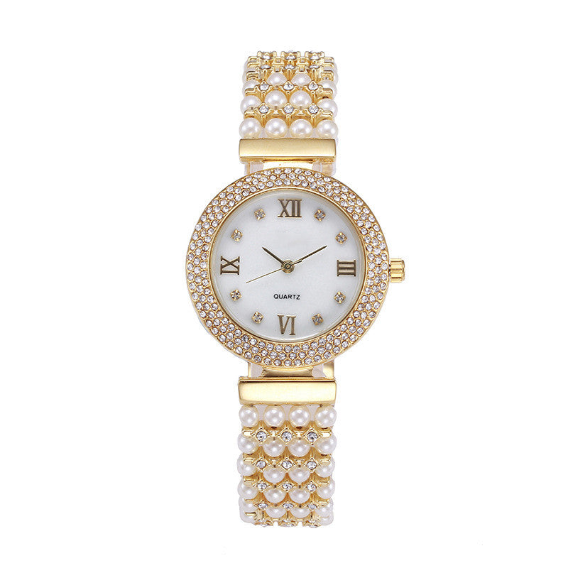 Women's Fashion Pearl Quartz Watch With Diamonds