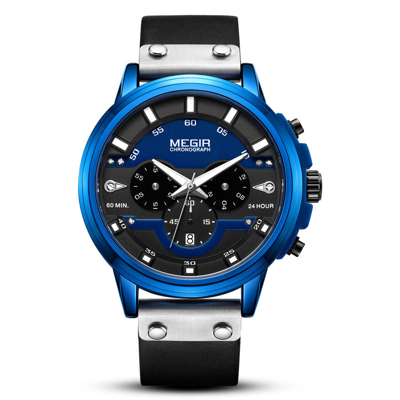 Men's Watch Sports Fashion Multifunctional Calendar Leather Quartz Watch