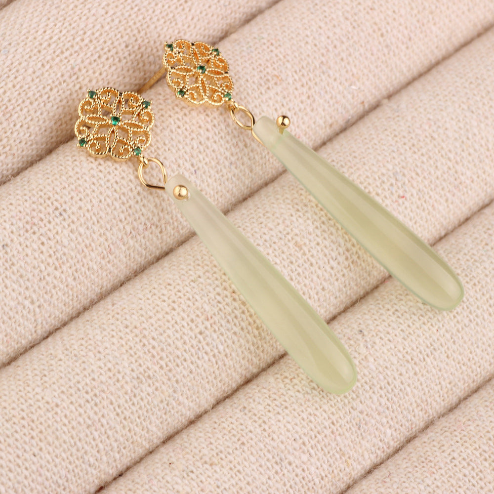 Chinese Style Agate All-match Eardrops High-grade Light Luxury Long Antique Earrings
