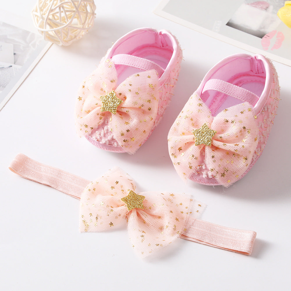New Baby Shoes Hair Band Set European And American Cute Bow Princess Shoes 0-3-6-9-12months Baby Shoes