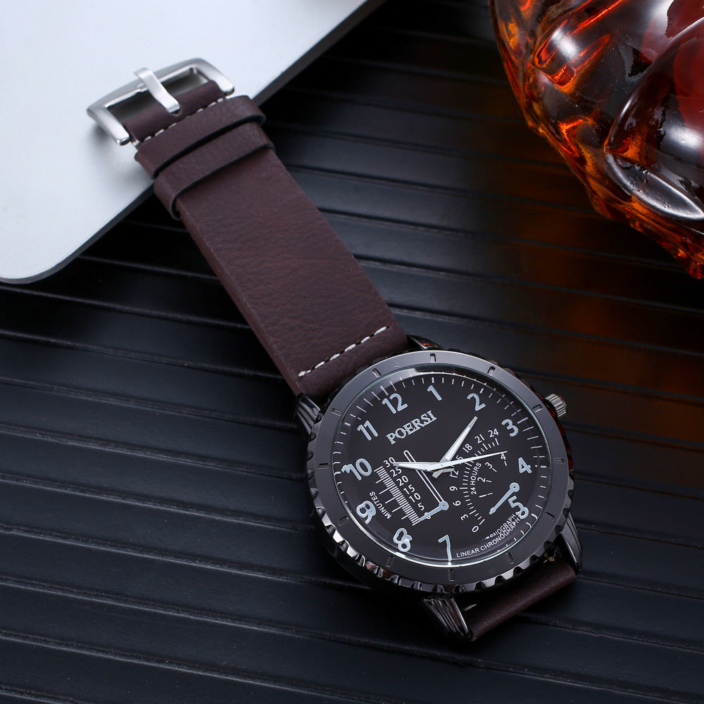 Quartz Watch Elegant Belt Wallet Glasses Set