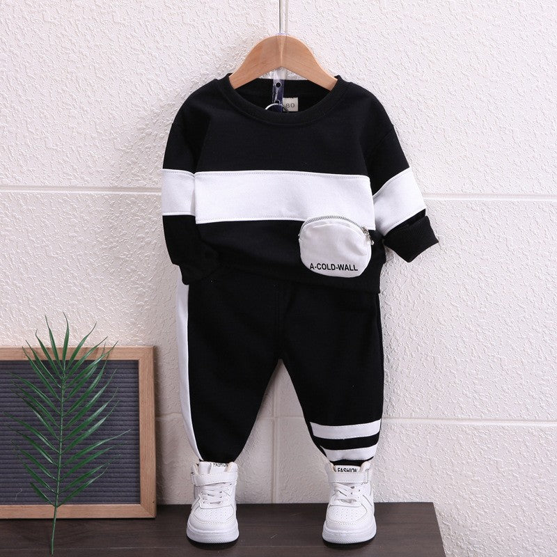 Baby Boy Childish Style Striped Letter Bag With Long Sleeves