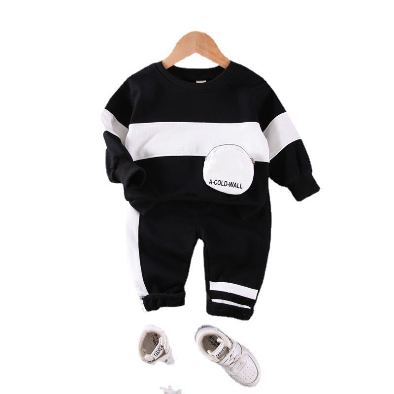 Baby Boy Childish Style Striped Letter Bag With Long Sleeves
