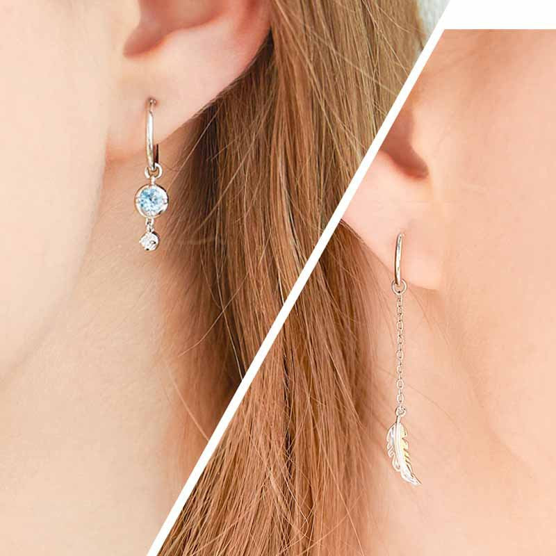 Women's Moonstone Asymmetric Light Luxury Feather Earrings