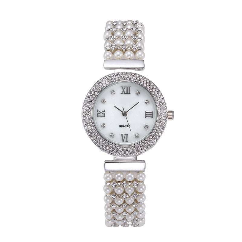 Women's Fashion Pearl Quartz Watch With Diamonds